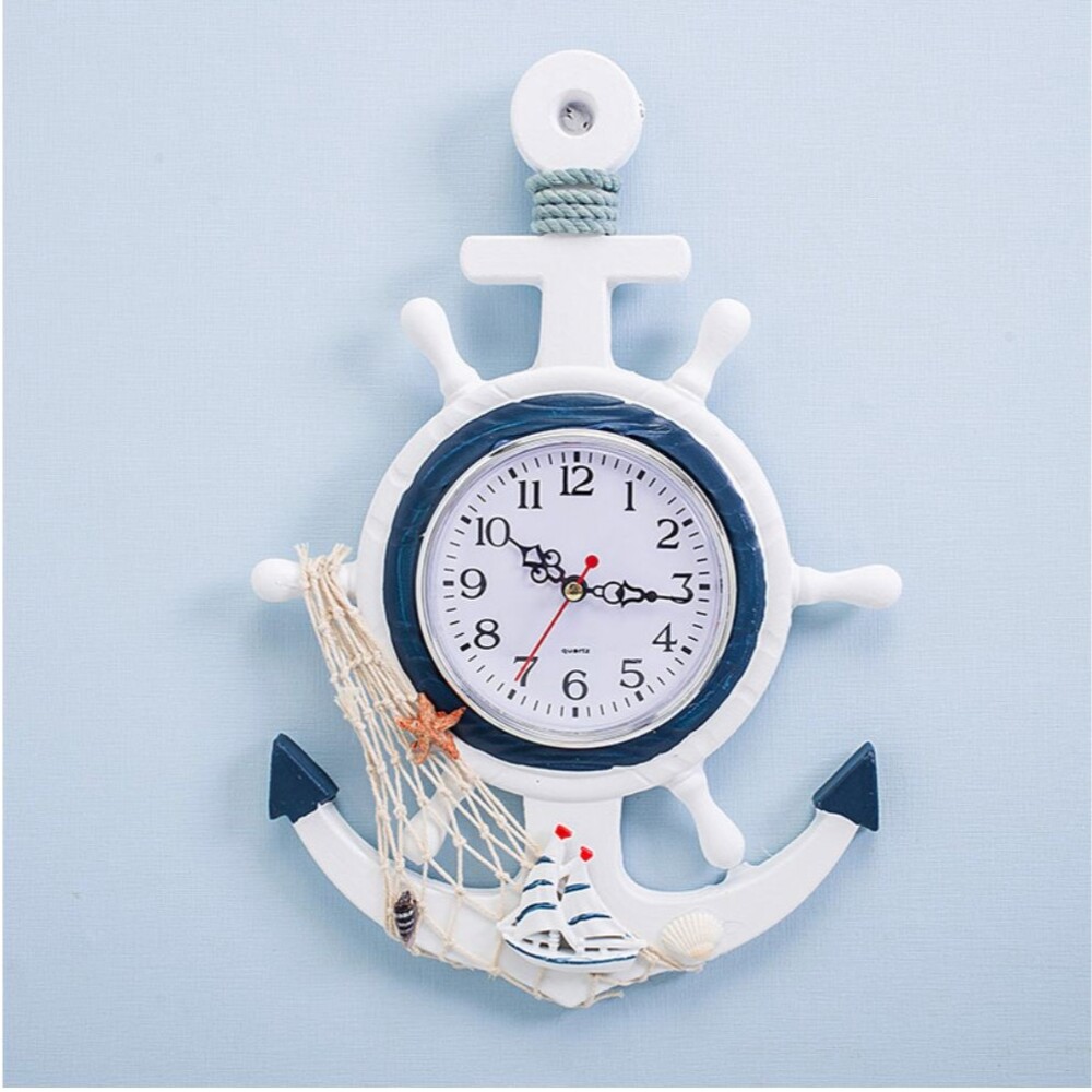 Mediterranean Wall Clock Wood Anchor Clock Nautical Clock Silent Sailboat Decor